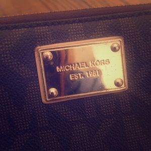 Michael Kors brown logo zip around wallet